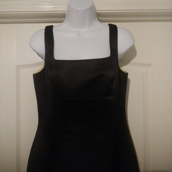 Talbots Dress + Coat Set Black Thick Satin Lined Beaded Belt Pockets 8 - Picture 11 of 15